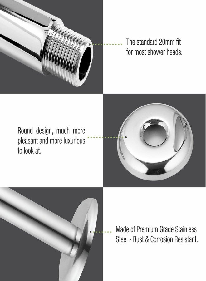 Lipka Stainless Steel 8 Inches Ceiling Round Shower Arm for Overhead Showers | Shower Arm with Flange | Chrome Finish (Shower Not Included) - Image 3